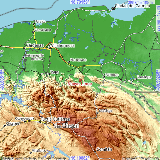 Topographic map of Nuevo Limar