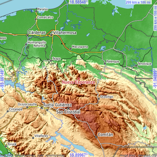 Topographic map of Nueva Esperanza