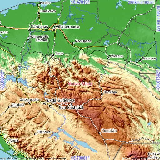 Topographic map of Nuevo Sitalá