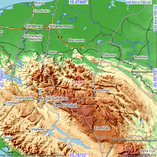 Topographic map of Tzajalá