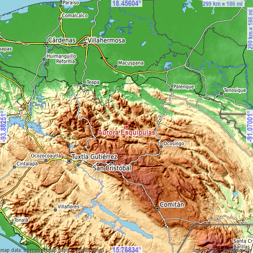 Topographic map of Aurora Esquipulas