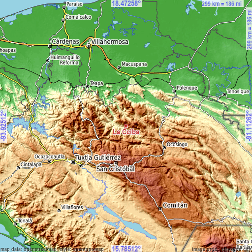 Topographic map of La Ceiba