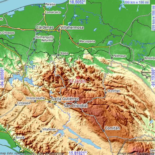 Topographic map of El Jardín