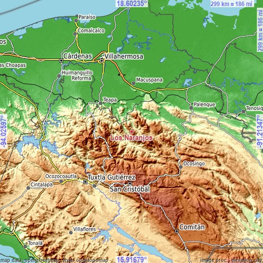 Topographic map of Los Naranjos
