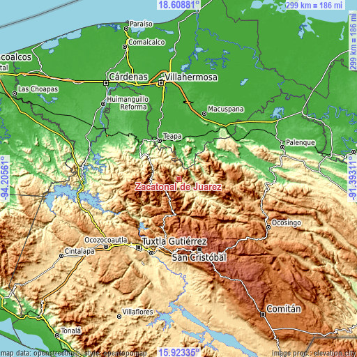 Topographic map of Zacatonal de Juárez