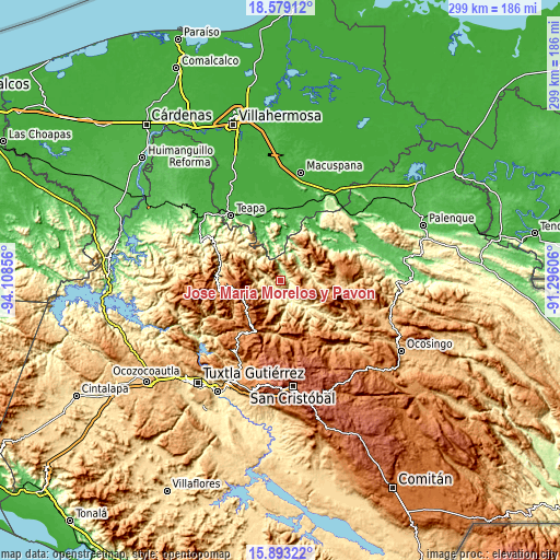 Topographic map of José María Morelos y Pavón