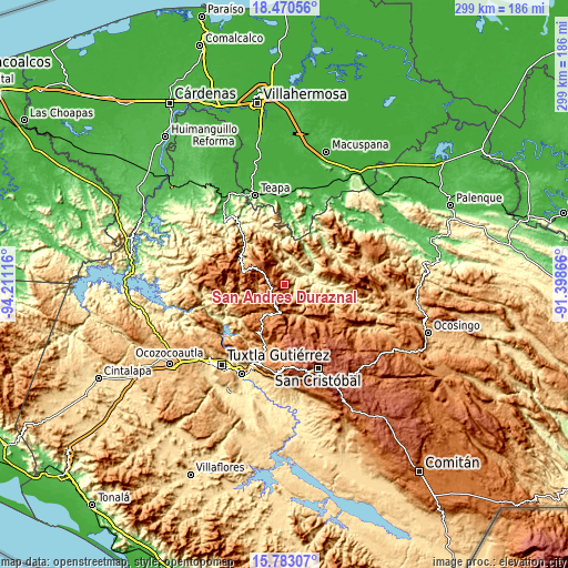 Topographic map of San Andrés Duraznal