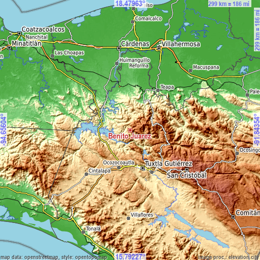 Topographic map of Benito Juárez