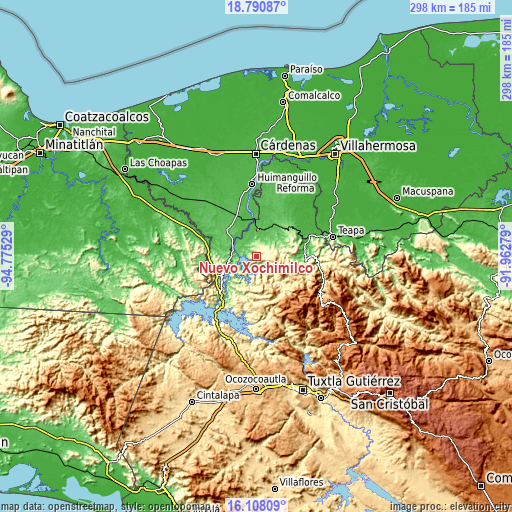 Topographic map of Nuevo Xochimilco