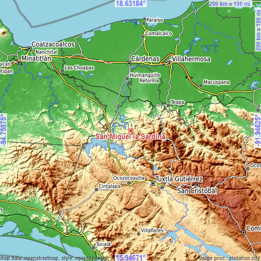 Topographic map of San Miguel la Sardina