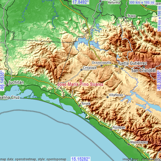 Topographic map of José María Pino Suárez