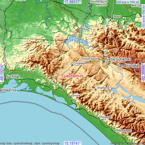 Topographic map of Cuauhtémoc