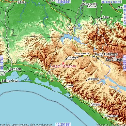 Topographic map of Lázaro Cárdenas