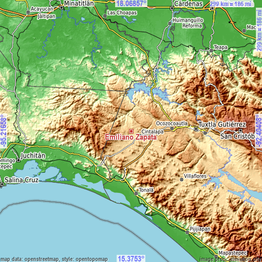 Topographic map of Emiliano Zapata