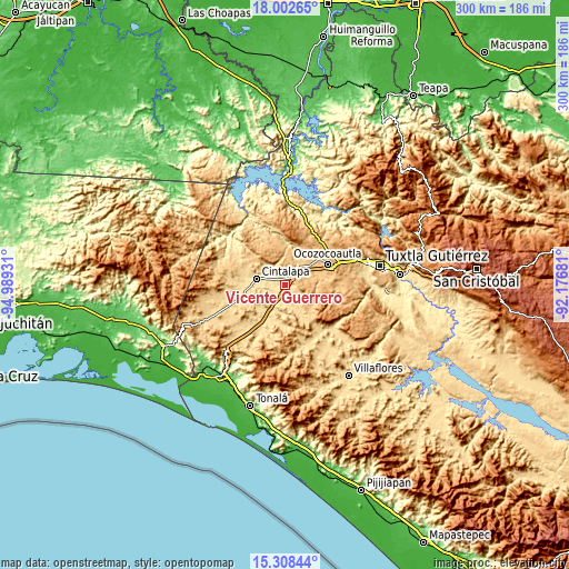 Topographic map of Vicente Guerrero