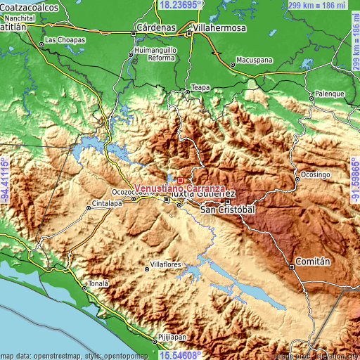 Topographic map of Venustiano Carranza