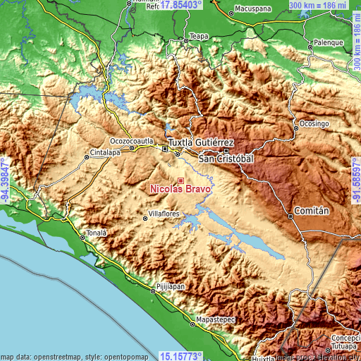 Topographic map of Nicolás Bravo