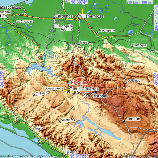 Topographic map of El Copal