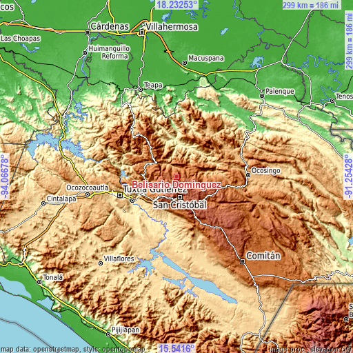 Topographic map of Belisario Domínguez