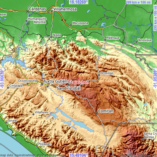 Topographic map of Tzajalchén