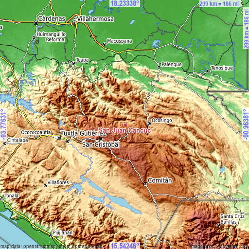 Topographic map of San Juan Cancuc