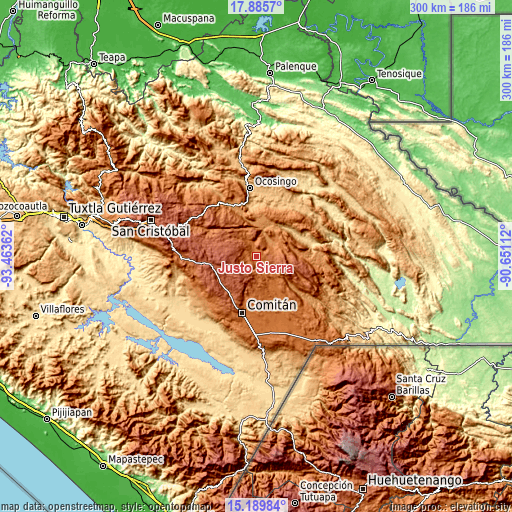 Topographic map of Justo Sierra