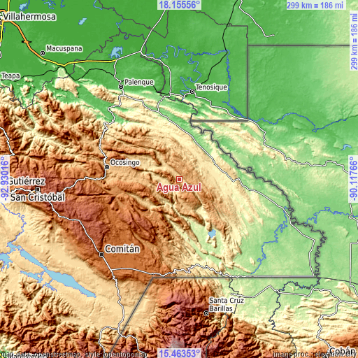 Topographic map of Agua Azul