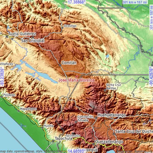 Topographic map of José María Morelos