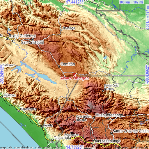 Topographic map of Álvaro Obregón