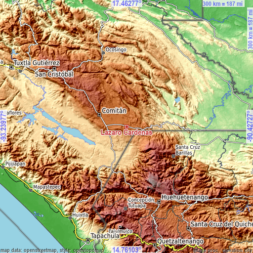 Topographic map of Lázaro Cárdenas