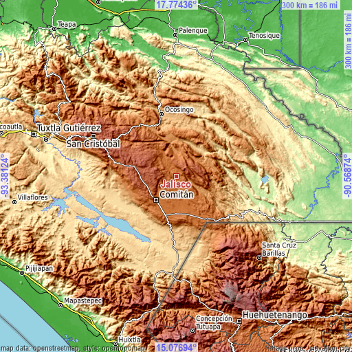 Topographic map of Jalisco