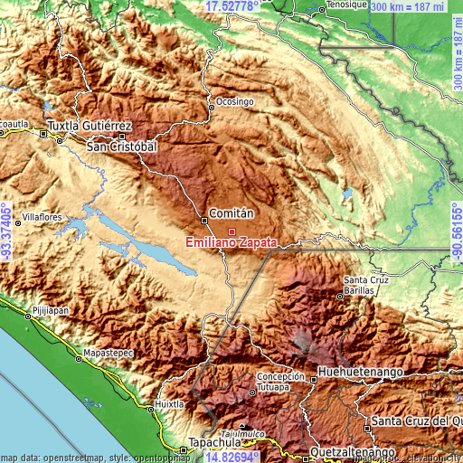 Topographic map of Emiliano Zapata