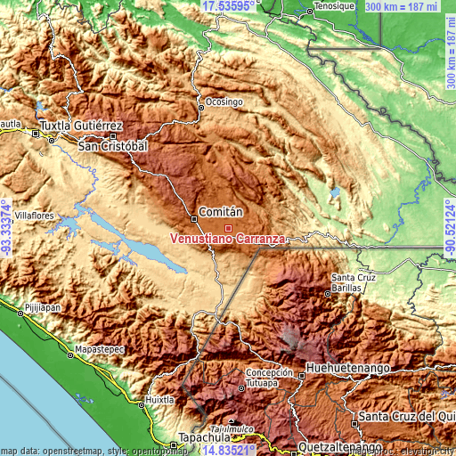 Topographic map of Venustiano Carranza