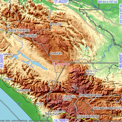 Topographic map of El Progreso