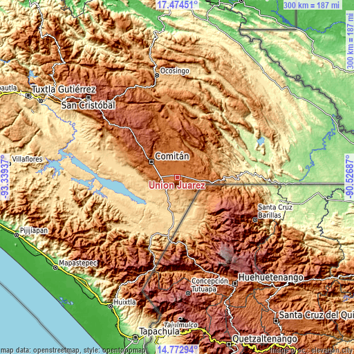 Topographic map of Unión Juárez