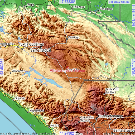 Topographic map of Villahermosa Yaluma