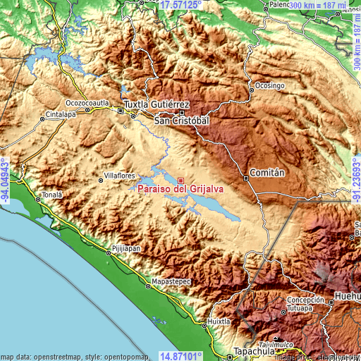 Topographic map of Paraíso del Grijalva