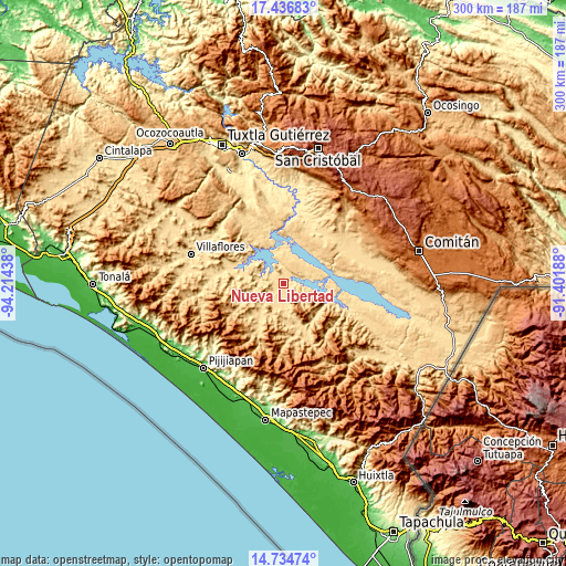 Topographic map of Nueva Libertad