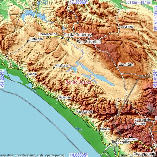 Topographic map of Benito Juárez