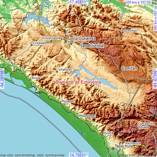 Topographic map of Diamante de Echeverría