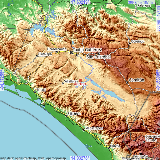 Topographic map of Jericó