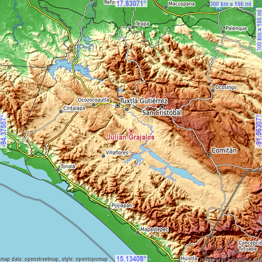 Topographic map of Julián Grajales