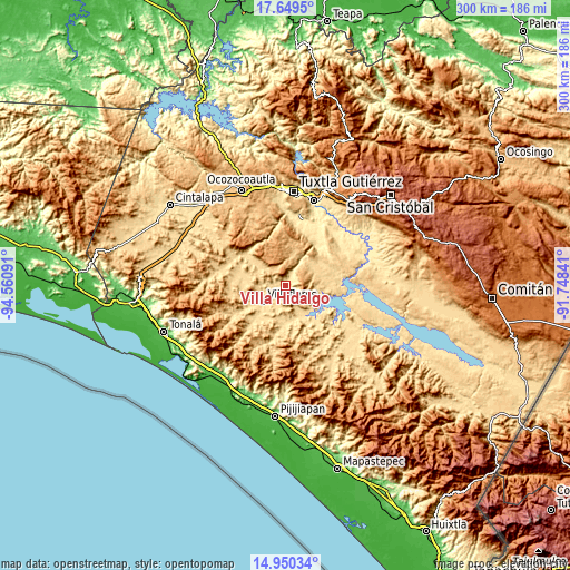 Topographic map of Villa Hidalgo