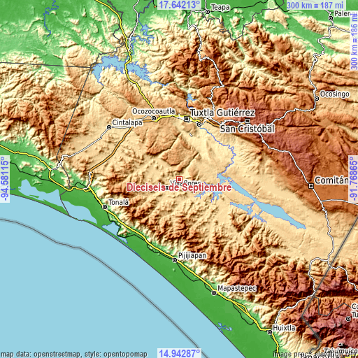 Topographic map of Dieciséis de Septiembre