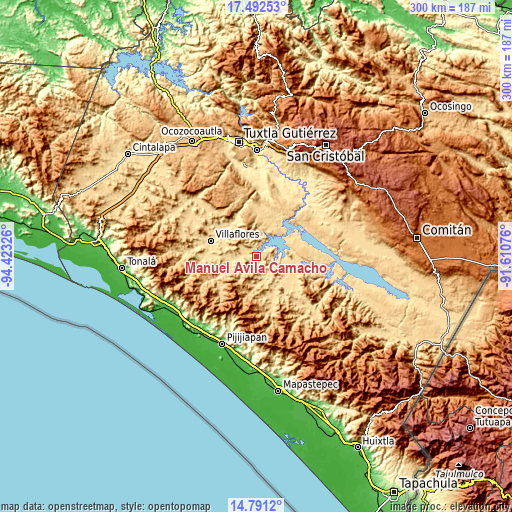 Topographic map of Manuel Ávila Camacho