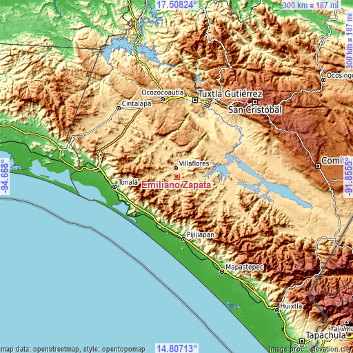 Topographic map of Emiliano Zapata