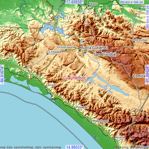 Topographic map of Cuauhtémoc