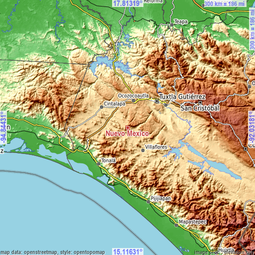 Topographic map of Nuevo México