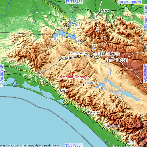 Topographic map of Cristóbal Obregón