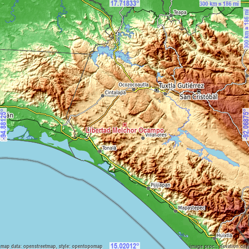 Topographic map of Libertad Melchor Ocampo